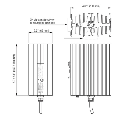 100Watt / 200Watt Black Industrial Electric Heaters Large Convection Surface IP65 230-240VAC/110-120VAC